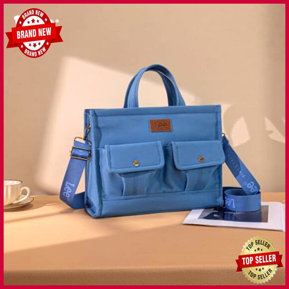 Large Canvas Work Tote with Multiple Pockets, Convertible Crossbody Bag - Picture 3 of 6